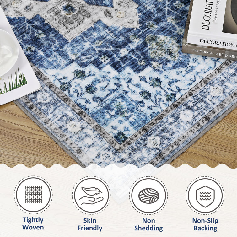 Bungalow Rose Kimayah Performance Blue Machine Washable Rug Wayfair